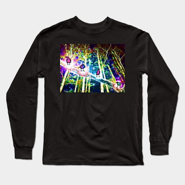 Crows in the Night Forest Long Sleeve T-Shirt by danieljanda